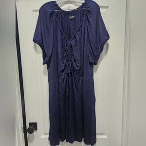 EUC Lane Bryant navy blue tie front knee length dress with pockets 30-32 5xl